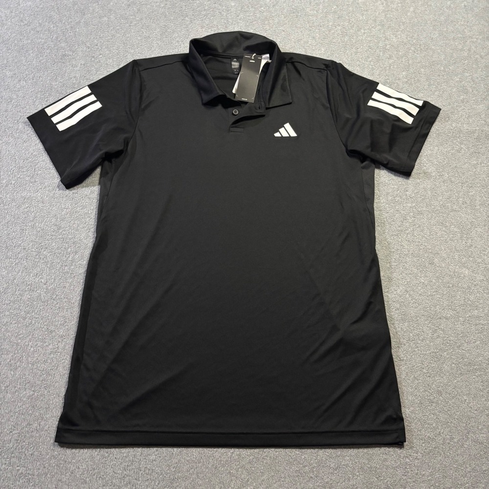 NWT Adidas Club 3STR Polo Mens L Black Tennis Shirt Activewear Performance